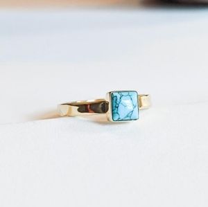 🦋LAST🦋 NWT Baizaar Square Turquoise Hammered Brass Ring, Size 6.75